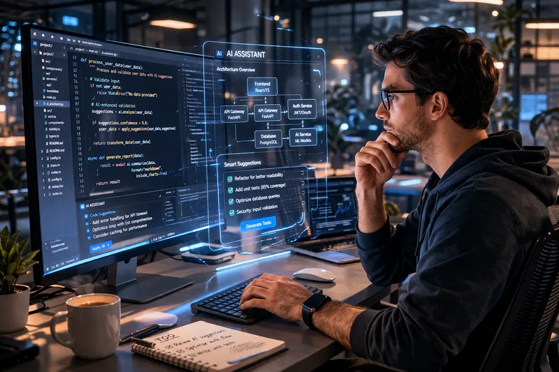 Developer using an AI coding assistant to review and improve code