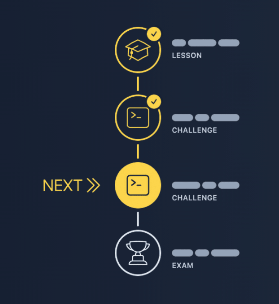 Pychallenger learning path interface showing structured progression through interactive tutorials, coding challenges, and final course quizzes